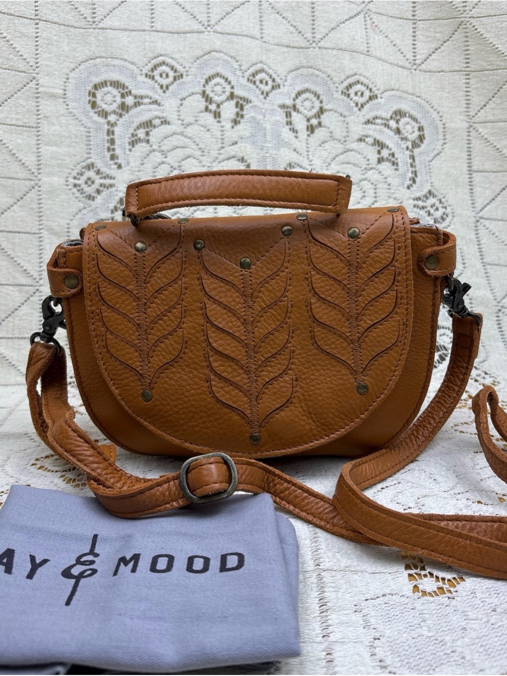 Day & Mood Molly Tan Leather Crossbody Satchel Bag Boho